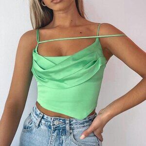 White Fox She Stands Out Satin Bustier Crop Top Size M Green